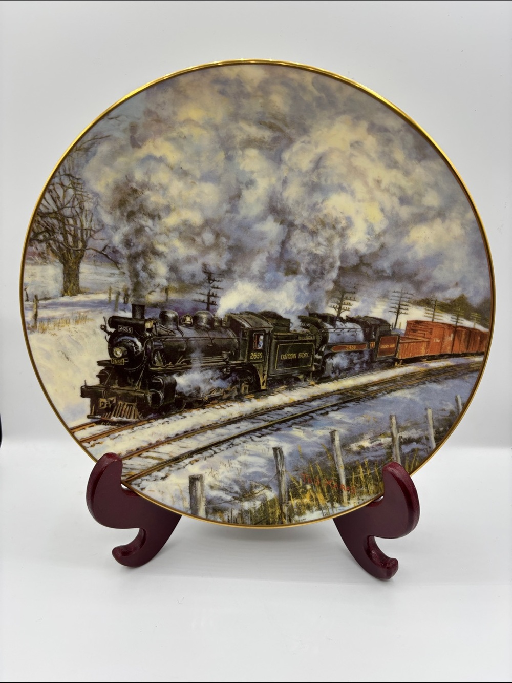Frosty Morning- Steam on the CPR Plate Series - Christian Bell Porcelain w/COA